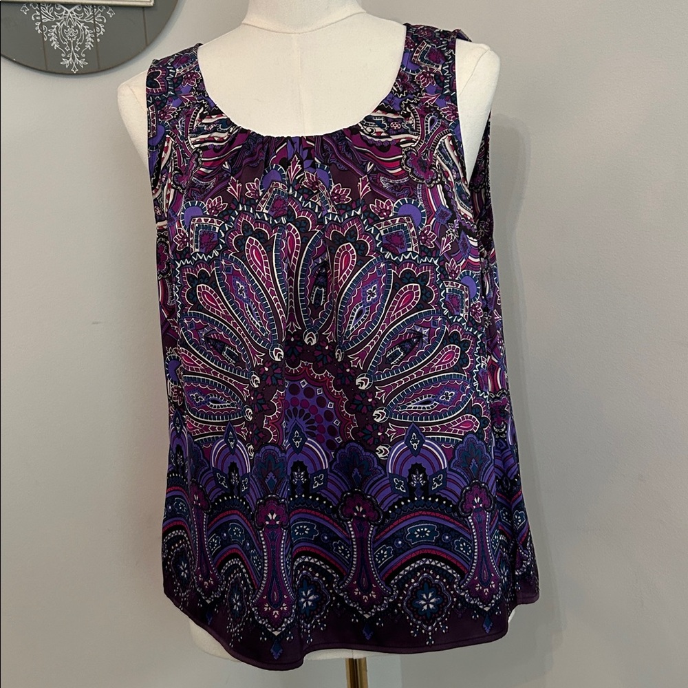CHICO’S Sleeveless Blouse/Top Purple Scoop Neck Colorful -Size 1 - Picture 3 of 10